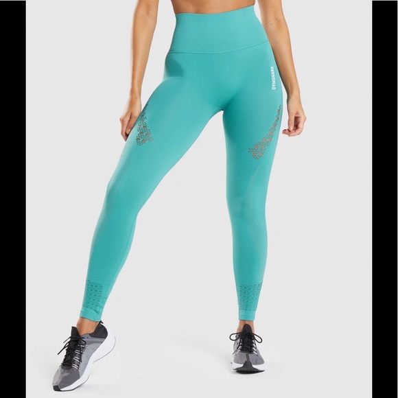 GYMSHARK Fauna Teal Energy Seamless Leggings - Picture 1 of 13